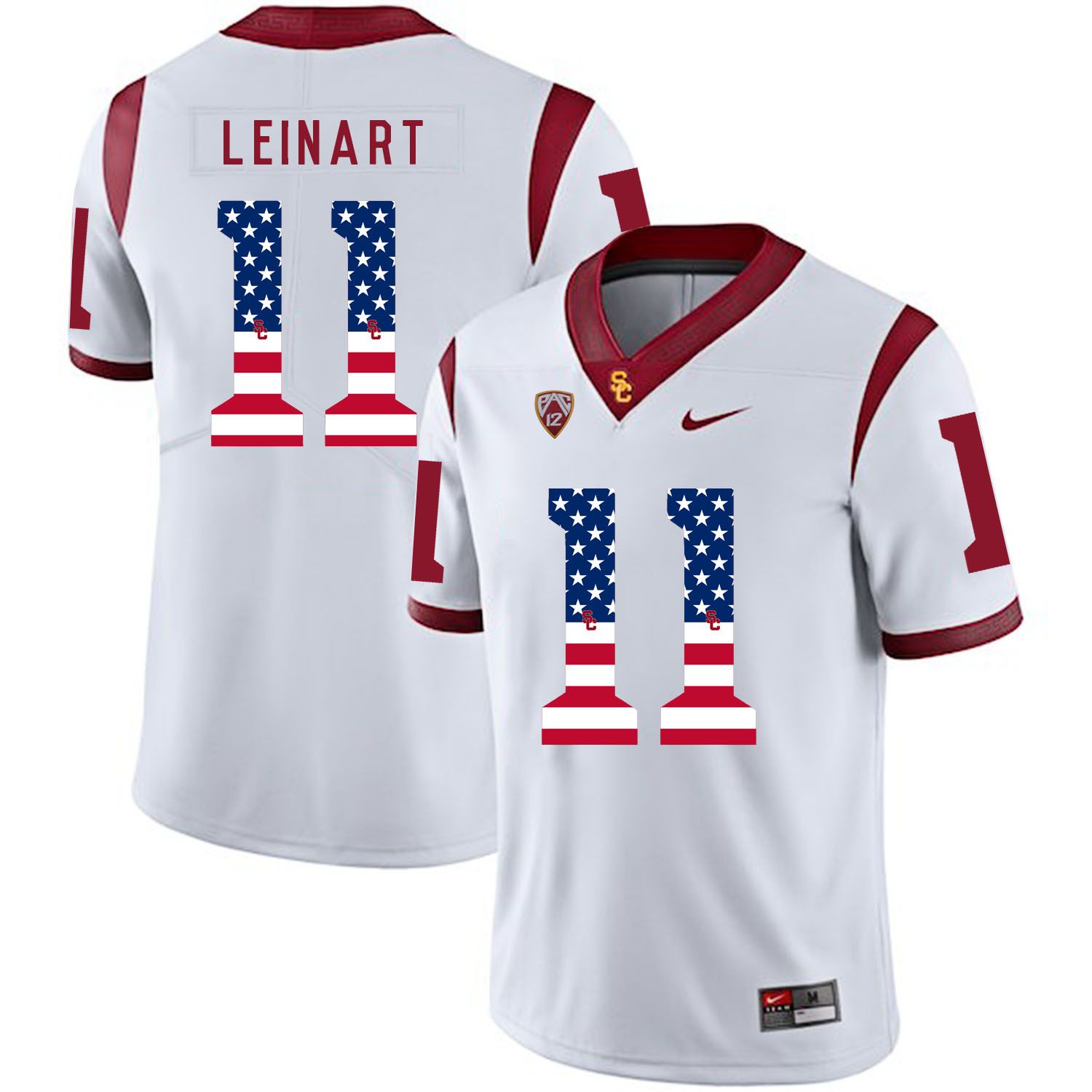 Men USC Trojans #11 Leinart White Flag Customized NCAA Jerseys->customized ncaa jersey->Custom Jersey